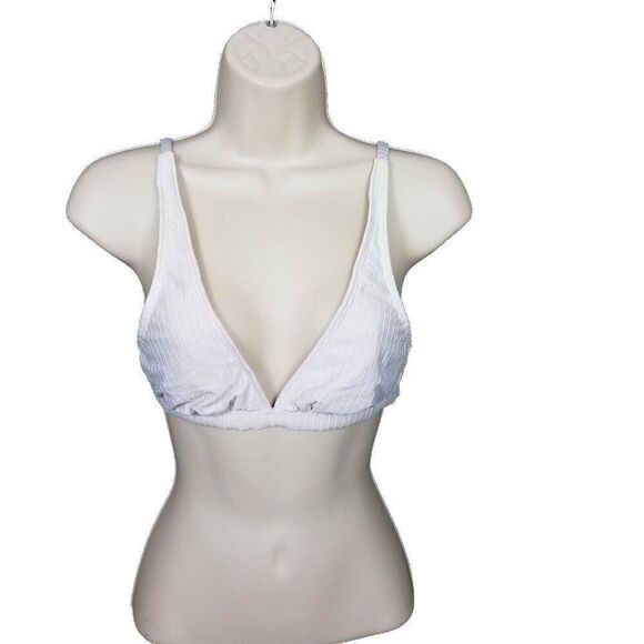 Xhilaration Small Bikini Top White Ribbed Adjustable Swimming Bathing Suit S - Picture 1 of 10